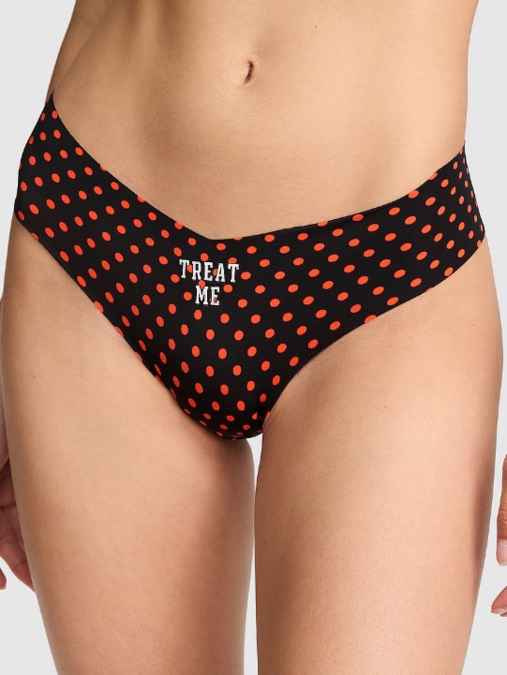 🖤VS Pink Halloween no-show thong panty Treat Me polka dots sz M NWT